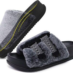 Womens Orthotic Sandals Faux Fur Cushioned Arch Support Slip On House Shoes